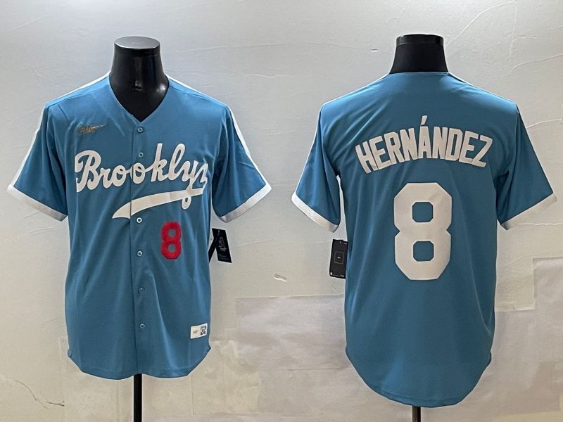 Men Los Angeles Dodgers #8 Hernandez Light Blue Throwback Game 2025 Nike MLB Jersey style 3067